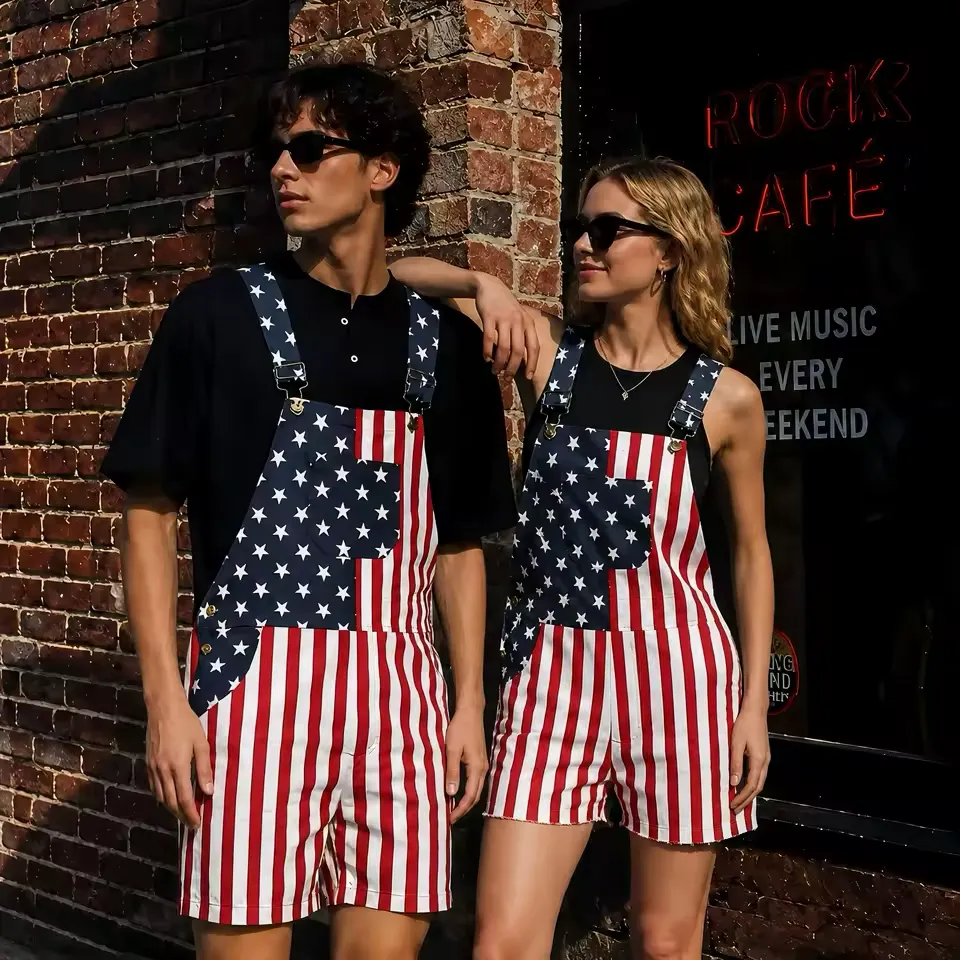 American flag overalls shorts product image